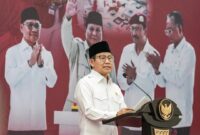Menko Pemberdayaan Masyarakat Abdul Muhaimin Iskandar saat memberikan pidato dalam acara Satu Tahun Sekolah Rakyat di Jakarta